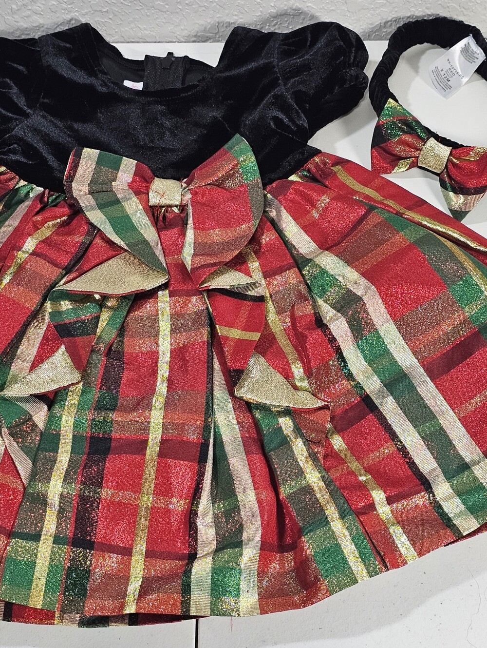 Bonnie Baby Holiday Plaid Dress and Headband 12 Months